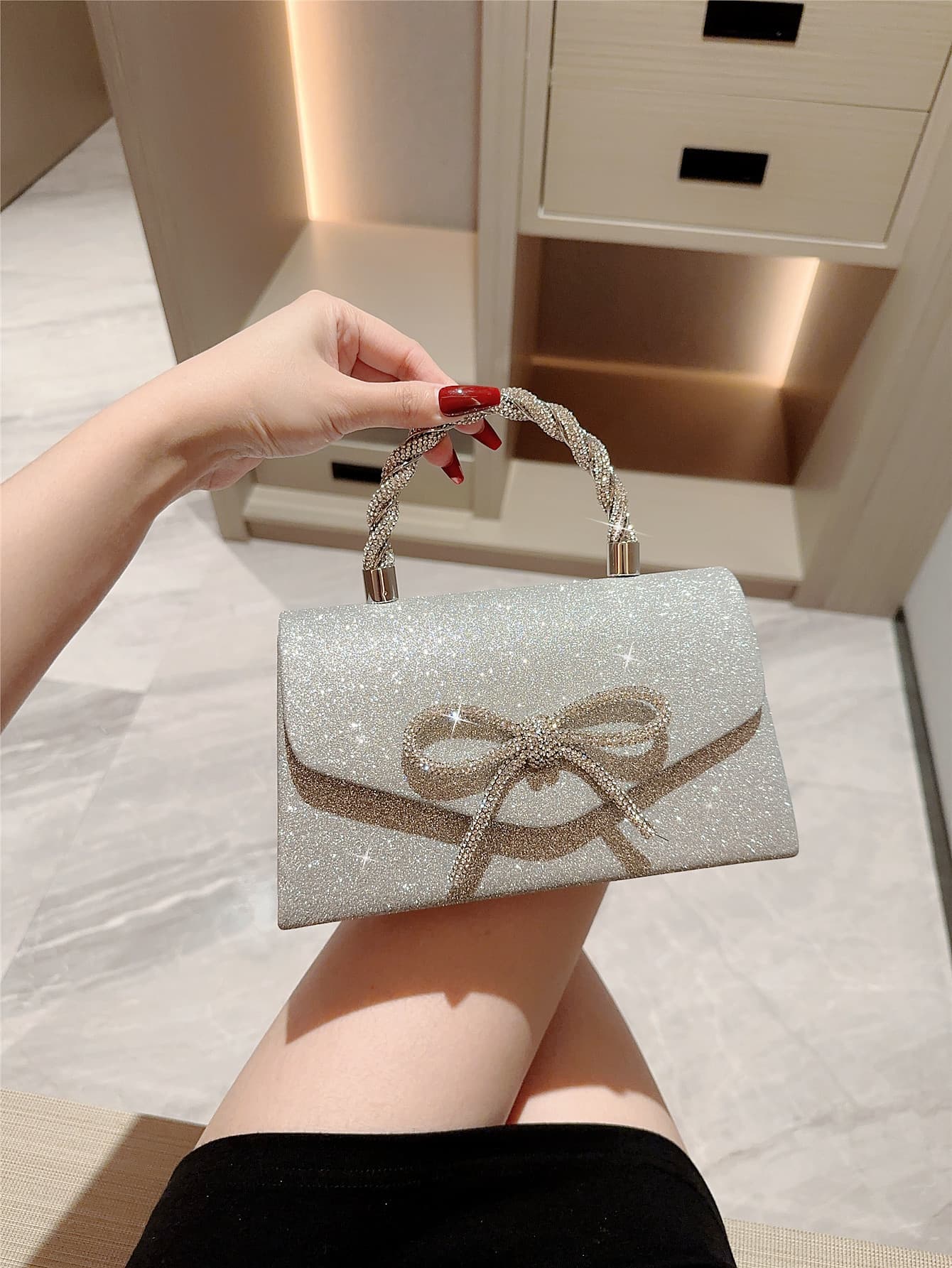 Luxury Banquet Bags Gowns Matching European And American Clutches Crossbody Lady Fashion Diamond Bow Chain Bags
