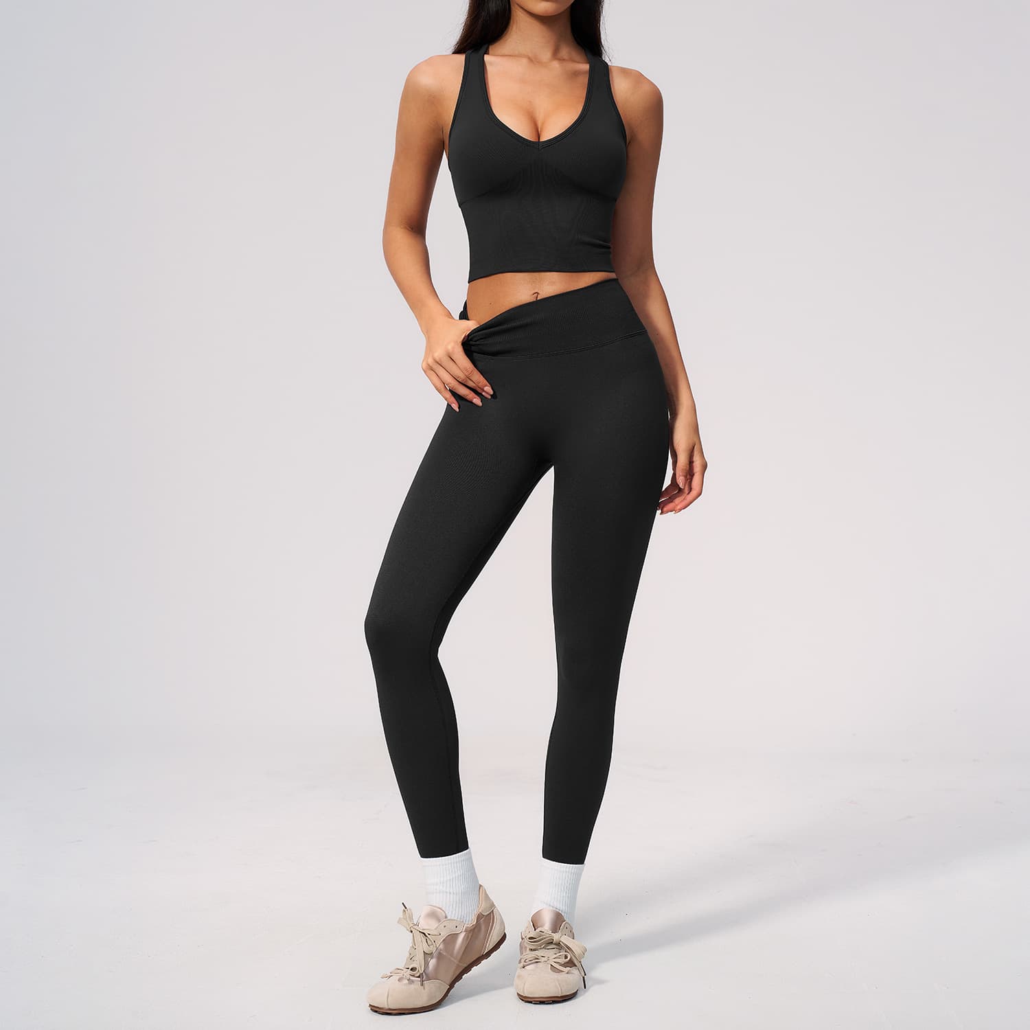 Amazon Quick Dry Exercise Set Abdominal Lifting Hip Running Fitness Training Set Women's Yoga Clothing Two Piece Set 7655