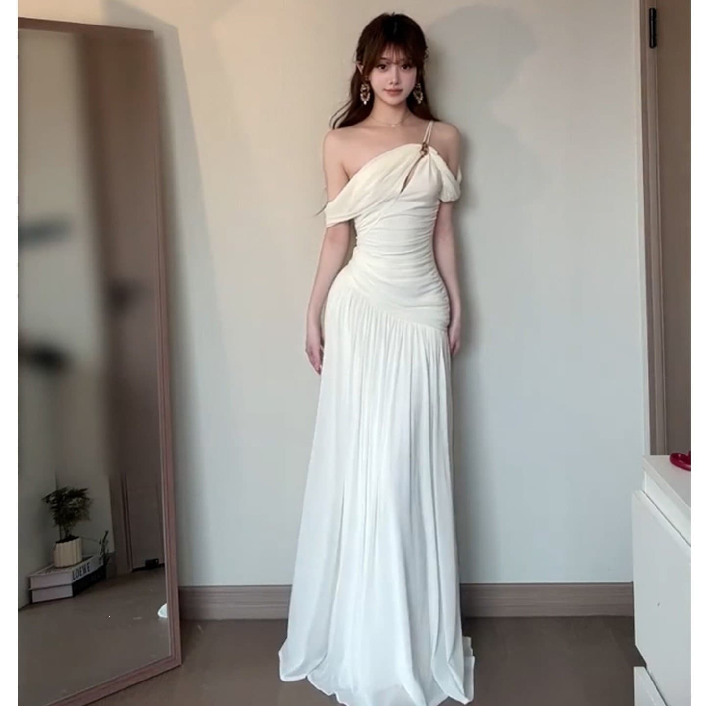 French Sexy Pure Lust Cross Shoulder Dresses Women Summer Luxury Holiday Style Beautiful Dresses Long Dresses