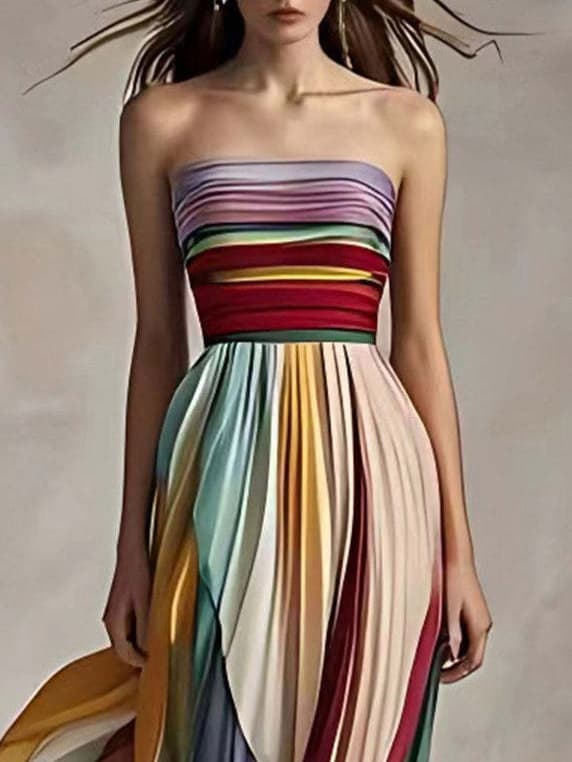 Cross-border European And American Women's Independent Station Design High-grade Colorful Artistic Sexy Strapless Dress Summer