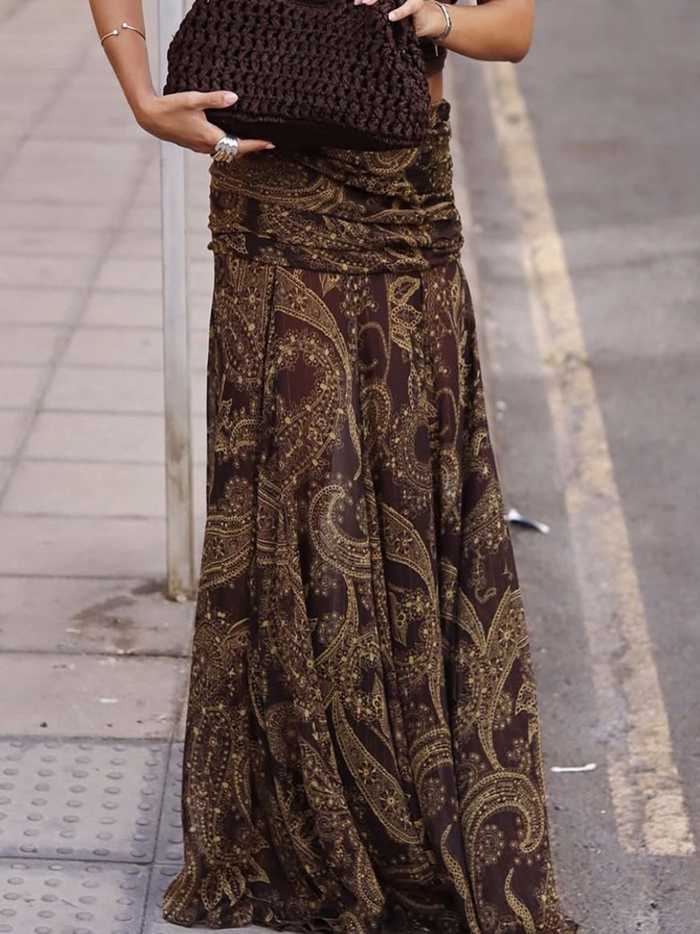 European And American Retro Cashew Print Slimming Skirt Cross-border Fashion Versatile Comfortable Sexy Hot Girl Long Skirt