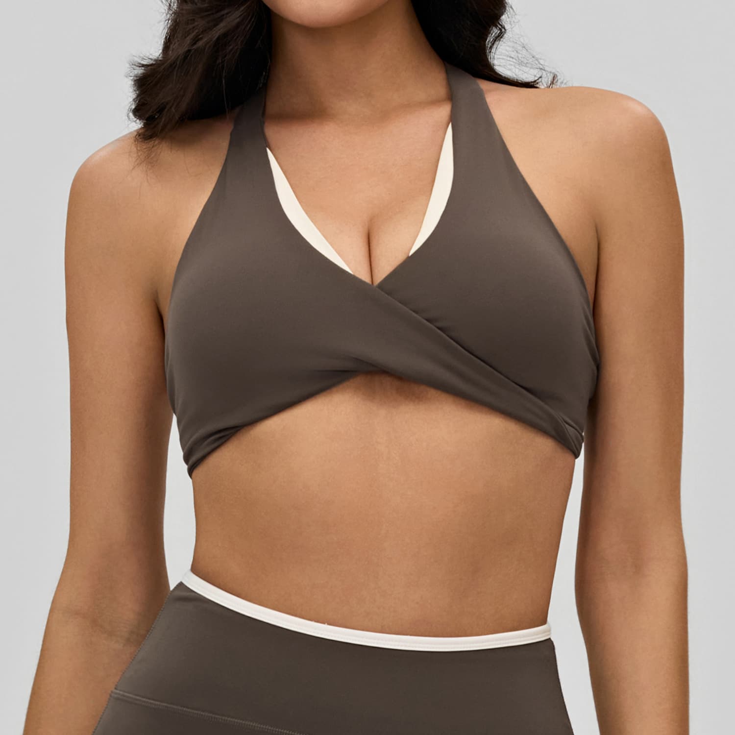Cross-border Sports Bra Women With Chest Pad Light Nudity Fitness Bra Fake Two-piece Cross-color Yoga Underwear