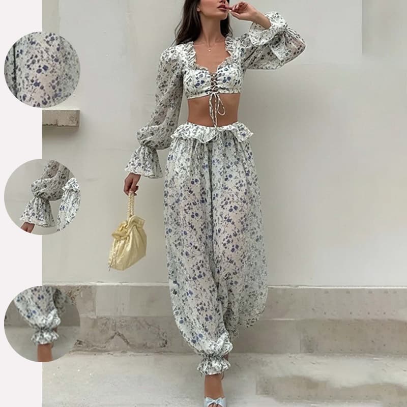 2026 New European And American Amazon Cross-border Women's Fashion Long Sleeve Open Waist Casual Simple Trousers Fashion Two-piece Set