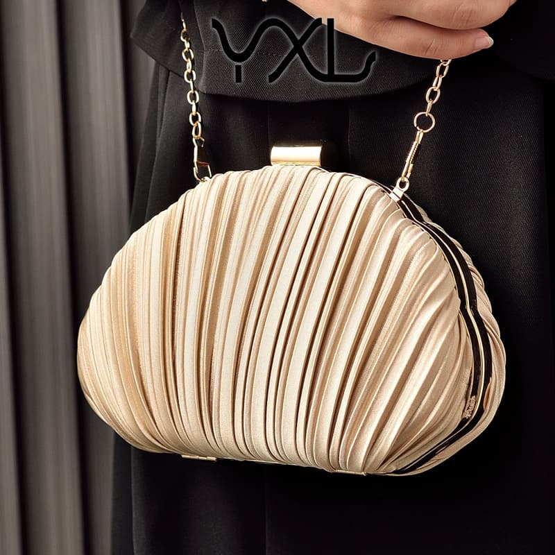 Cross-border New Seashell Dinner Bag Folded Hand Bag Silk Cheongsam Bag Banquet Dress Evening Bag Clucth