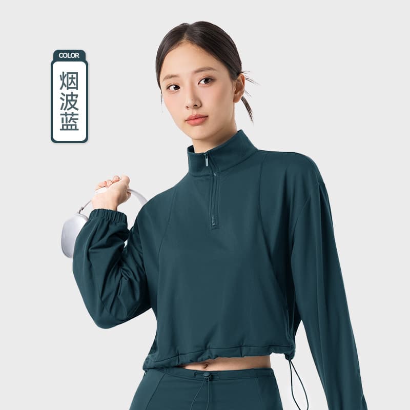 Women's Fall/winter Long Sleeve Yoga Clothing With Thin Fleece Warming Half Zip Stand Collar Windproof Outerwear Loose Casual Yoga Clothing Jacket