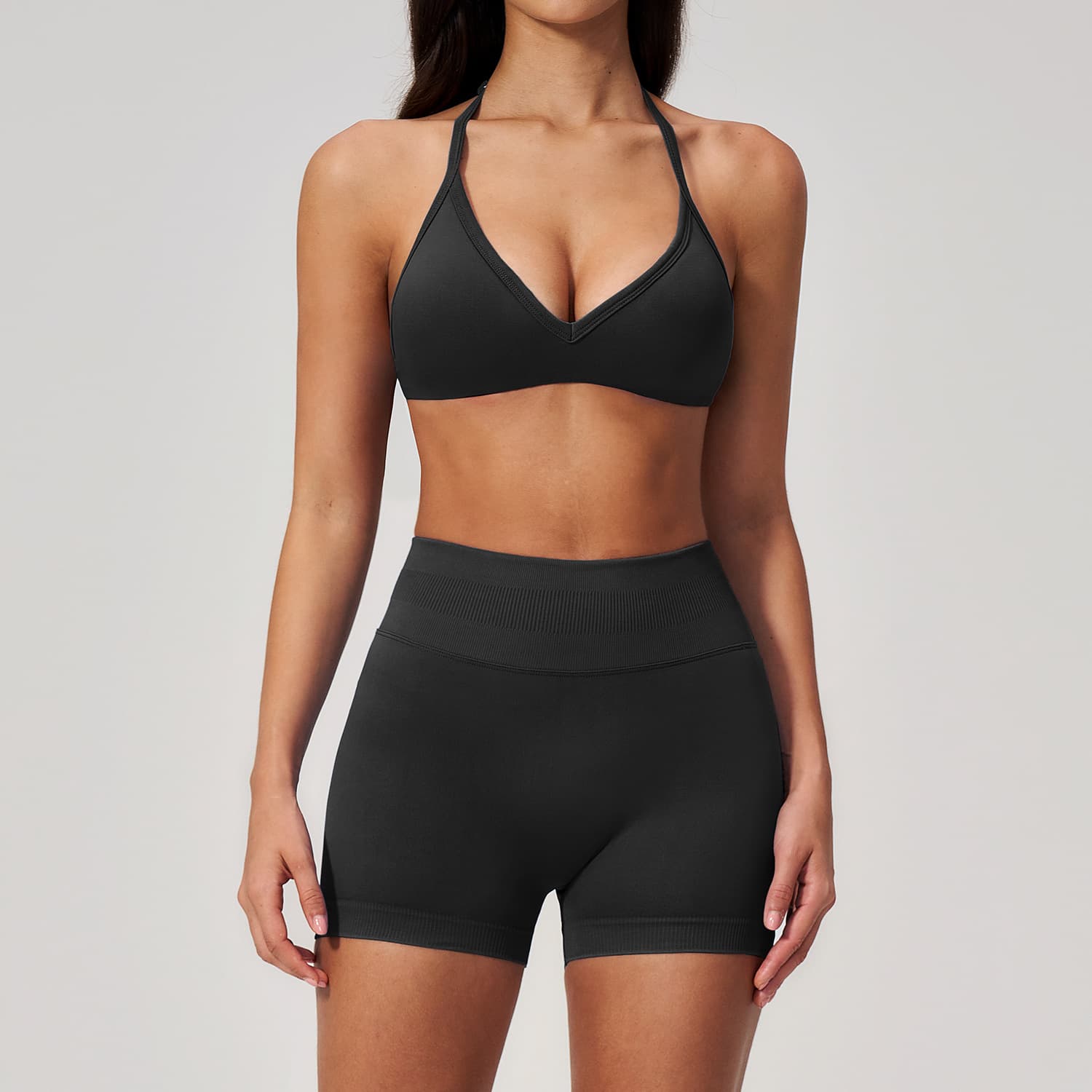 Cross-border Seamless Yoga Clothing Set Hanging Neck Back Lifting Hip Retracting Pilates Training Exercise Set Women 3595
