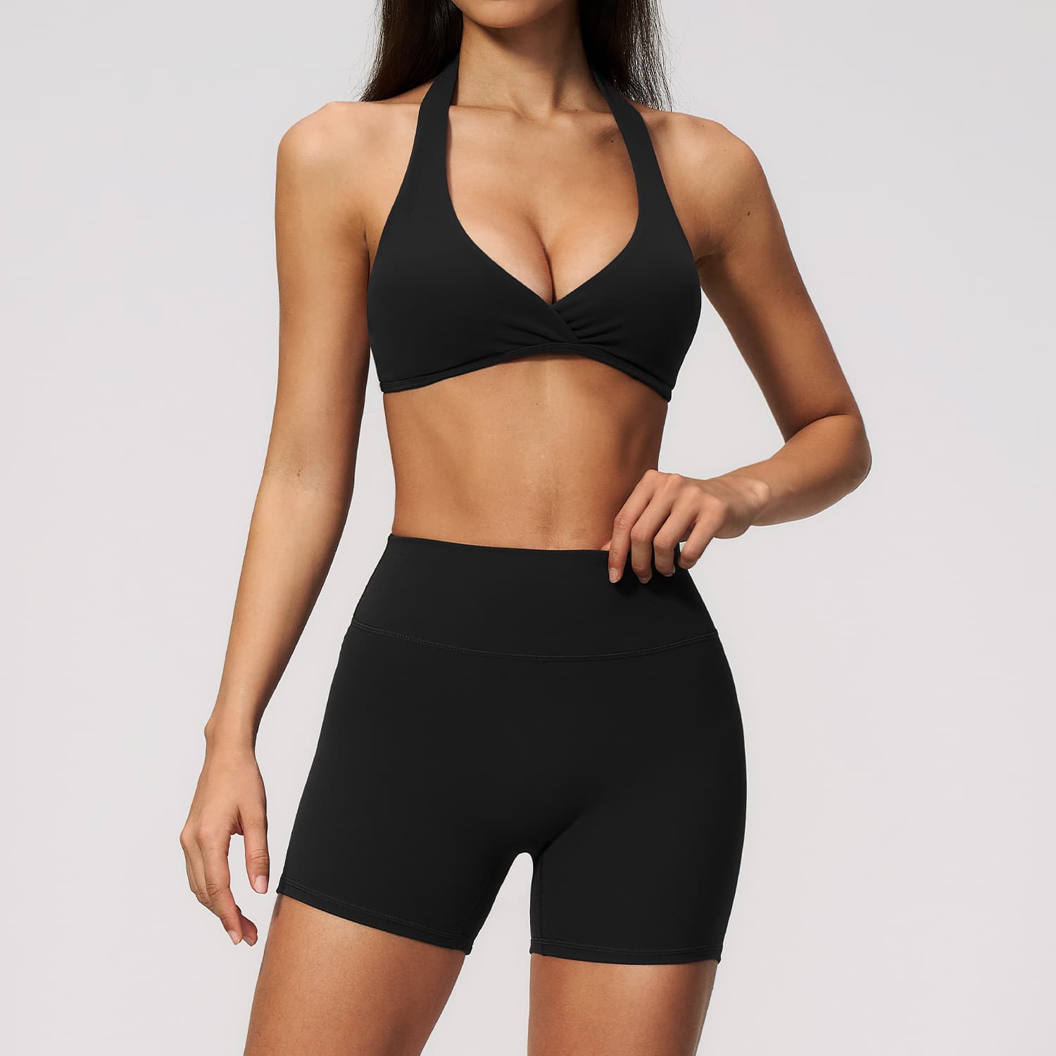 Women's Summer New Yoga Clothing Suit Deep V Hip Lift Abdomen Slimming Running Three-point Pants Yoga Clothing 4208