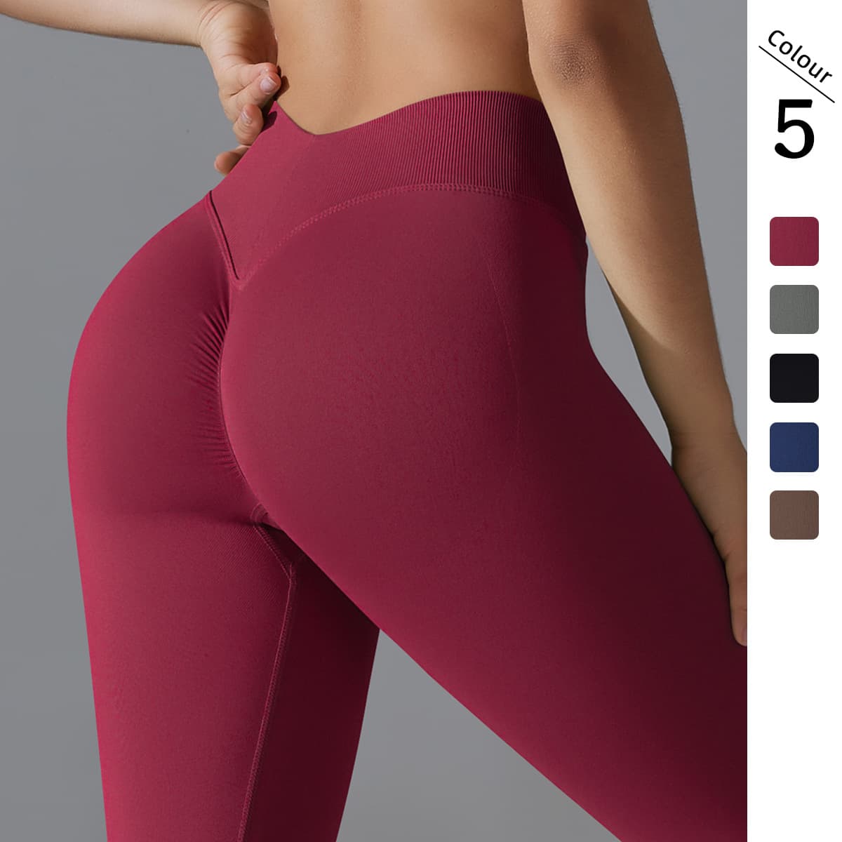 Cross-border European And American Seamless Knit Solid Color V Waist Height Elastic Hip Yoga Clothing Sports Running Fitness Yoga Pants