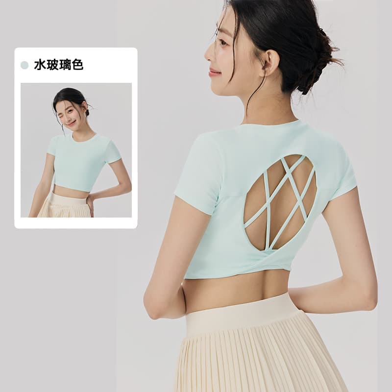 Spring/summer Yoga Set Women's Round Neck Sexy Back Sports Short Sleeve T-shirt Short Outerwear Pilates Fitness Top