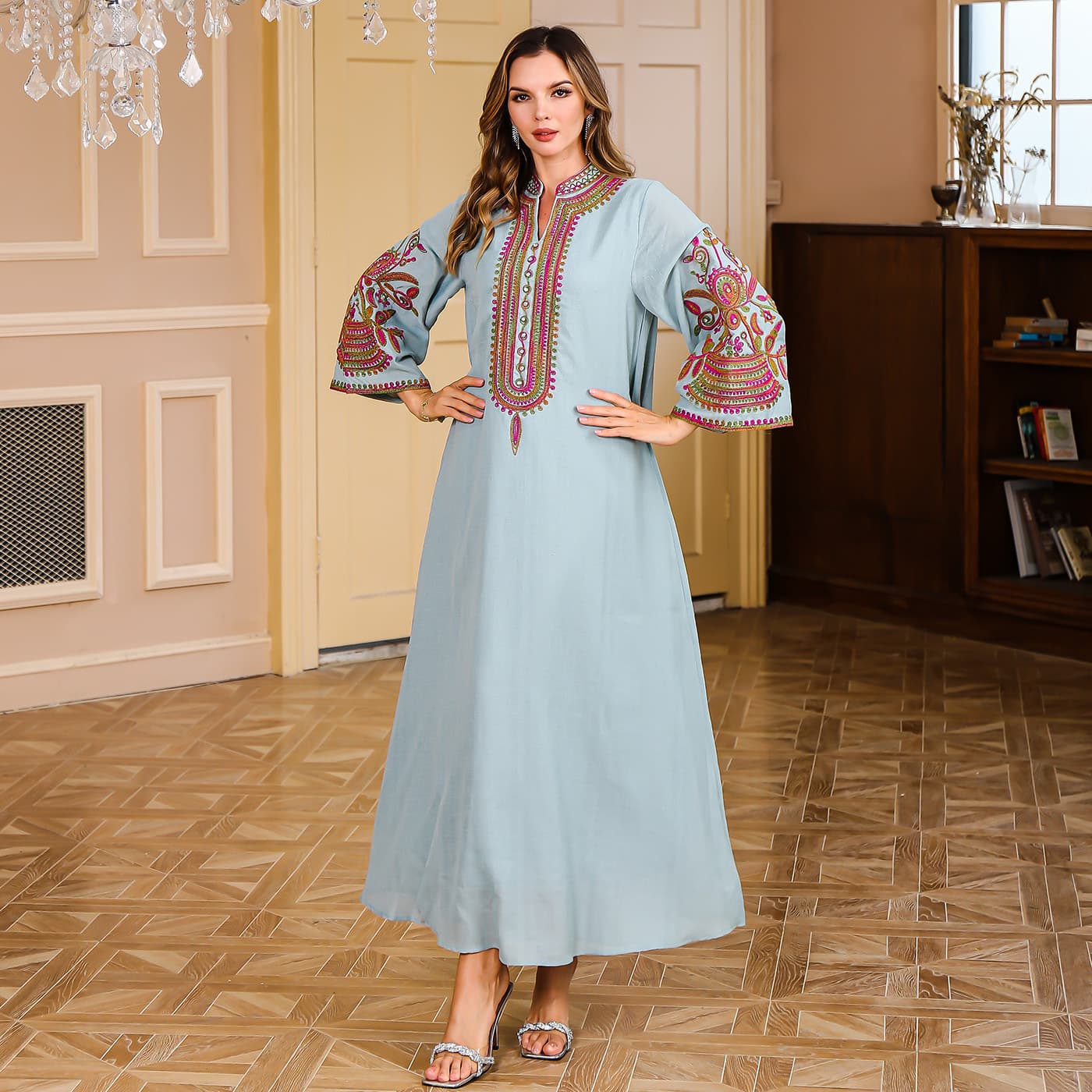 Spot Factory Wholesale Rope Embroidered Long Dress Foreign Trade Women's Loose Breathable Light Luxury Evening Dress Embroidered Sweatshirt