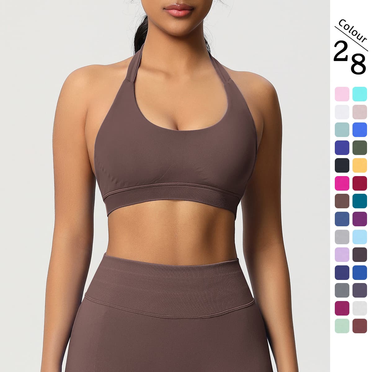 Cross-border Solid Color Seamless Beauty Back Tight Height Elastic Tight Neck Hanging Sports Underwear Running Fitness Yoga Clothes Bra Women