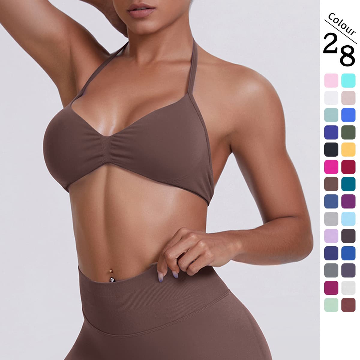 Cross-border Seamless Solid Color Back Tight Height Elastic Neck Strap Sports Underwear Running Fitness Yoga Clothes Bra Women