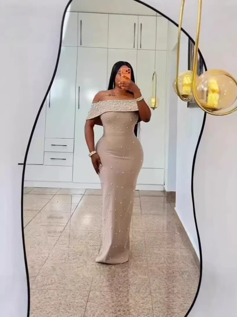 European And American Cross-border Sleeveless White Apricot Diamond Package Hip Bandage Dress Banquet Bandage Dress Premium Evening Dress