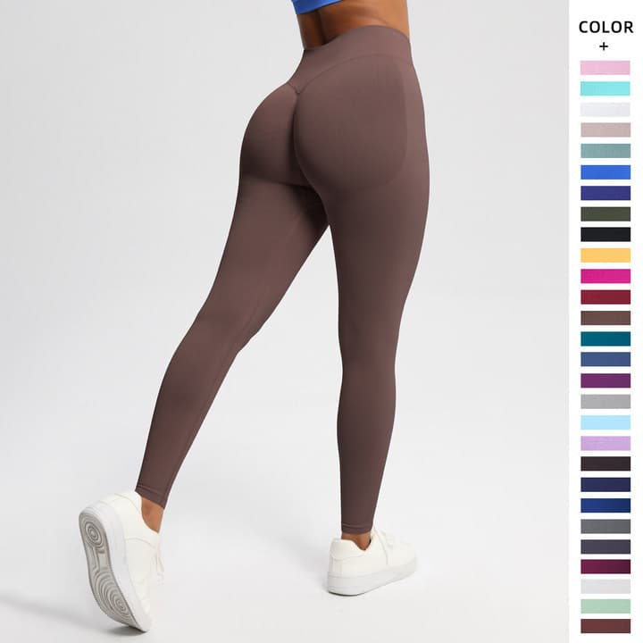 Cross-border European And American Peach Seamless Solid Color Triple Waist Hip High Waist Yoga Clothing Sports Running Fitness Yoga Pants Women