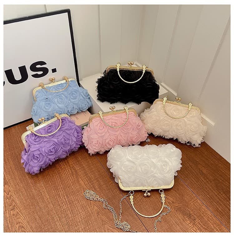 2026 New Cross-border Beautiful Lace Flower Handbag Light Luxury Sweet Dinner Bag Premium Chain Crossbody Bag