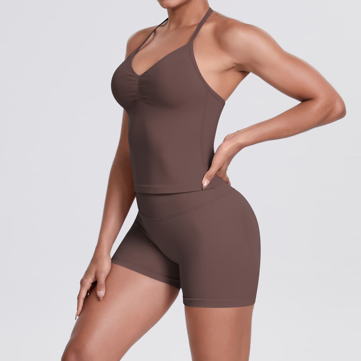 Cross-border Seamless Knit Solid Vest Vest Shorts Yoga Clothing Set Slim Fit Running Fitness Exercise Two Piece Set