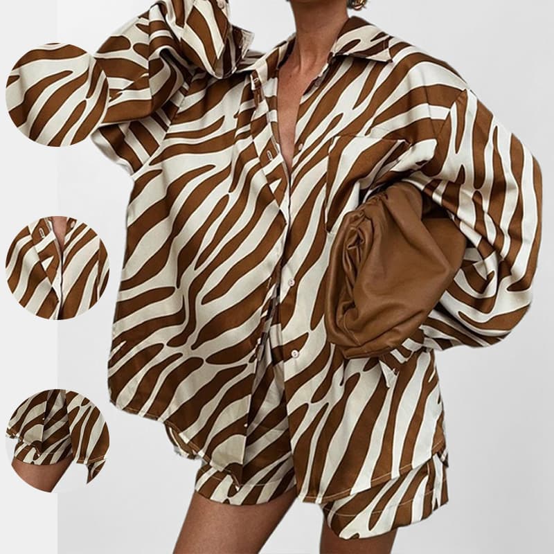 2026 New Spring Women's European And American Cross-border Fashion Suit Casual Print Top Shorts Two Sets