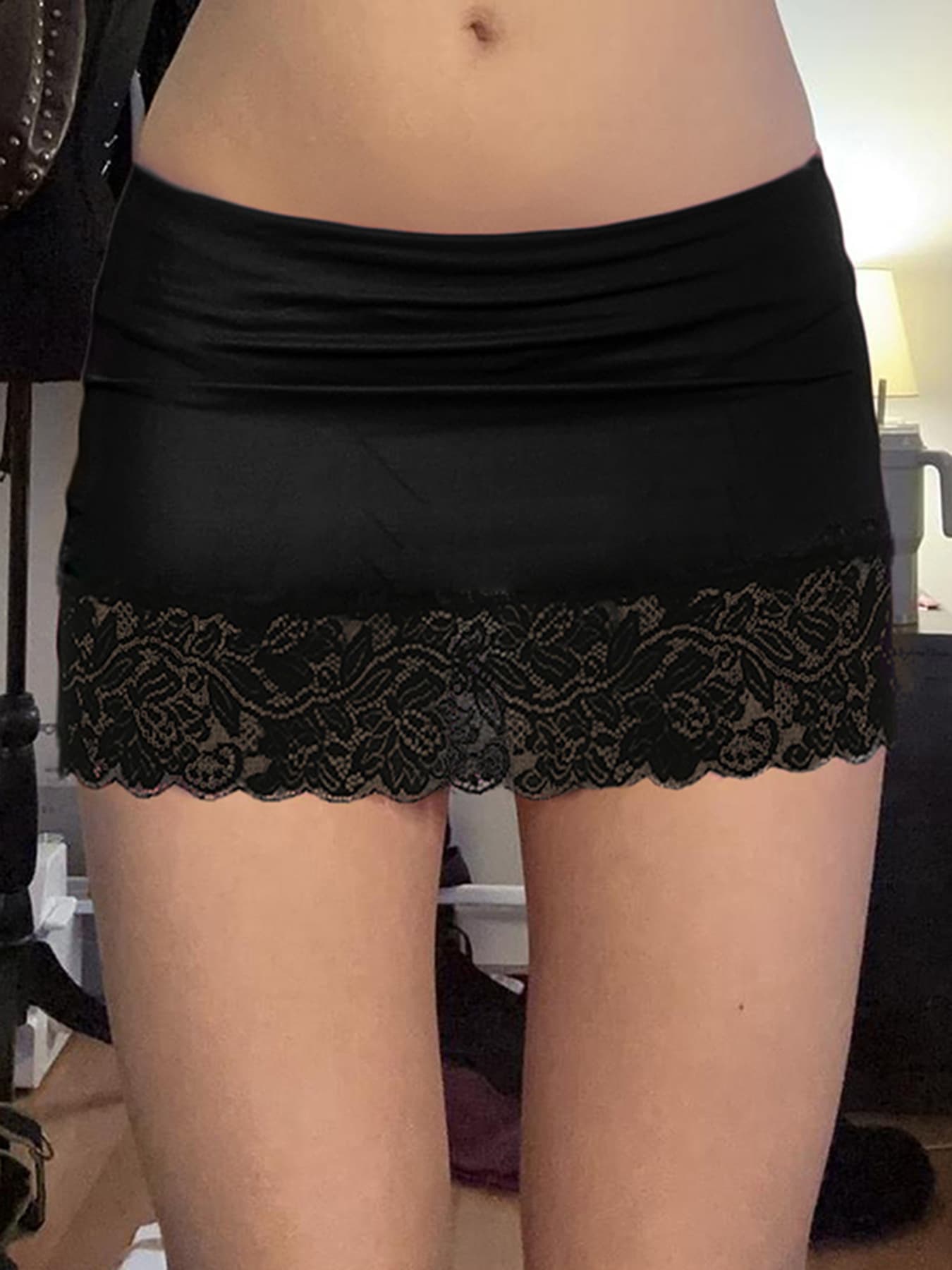 Cross-border Hem Spliced lace Hip-covering Skirt For Women, Thin Skirt Lined With Solid Color Anti-see-through Skirt And Bottoming Skirt