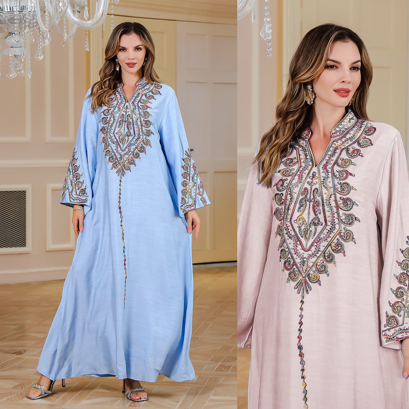 Spot Cross-border Explosive Rope Embroidered Long Dress Foreign Trade Women's Robe Factory Wholesale Large Swing Elegant Dress New