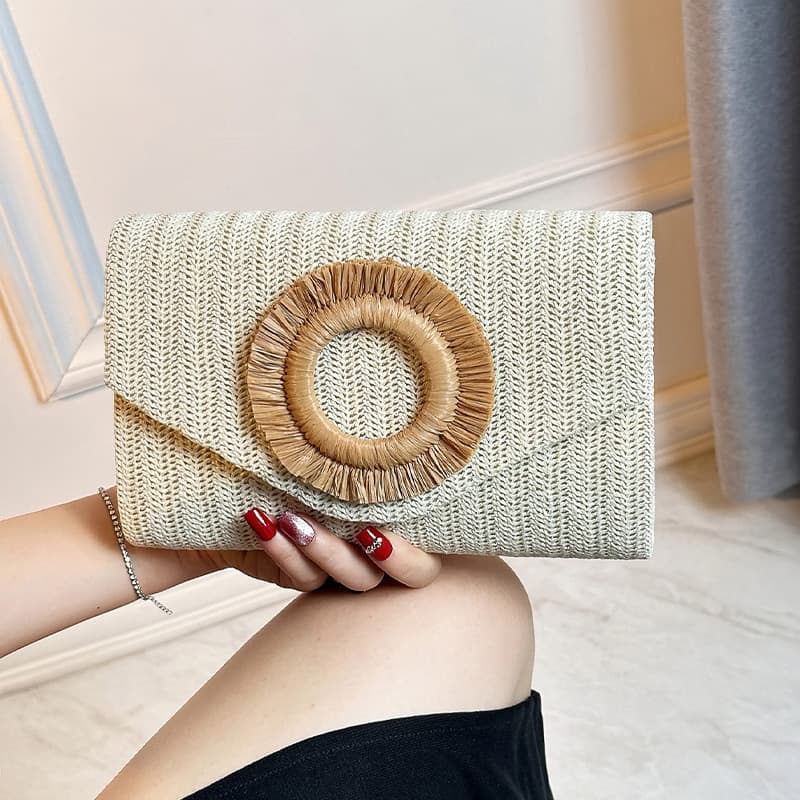 25 Years New Cross-border Dinner Bag Grass Woven Bag Holiday Style Woven Bag Envelope Dress Women Beach Beach Premium