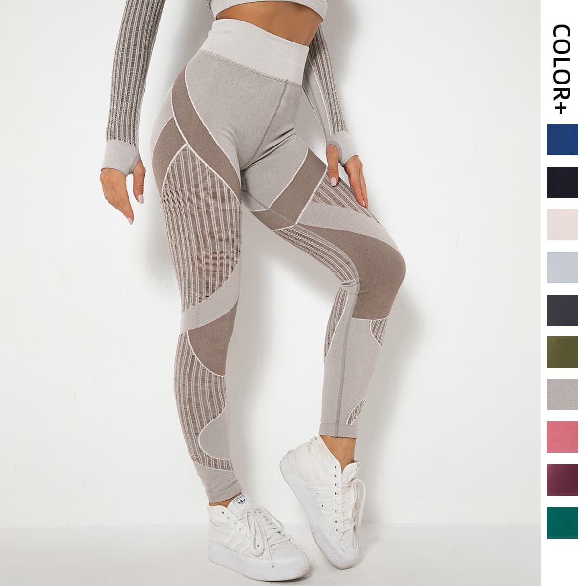 Spot! European And American Cross-border Seamless Knit Sexy Stripes Moisture Wicking Yoga Pants Sports Running Fitness Pants Women