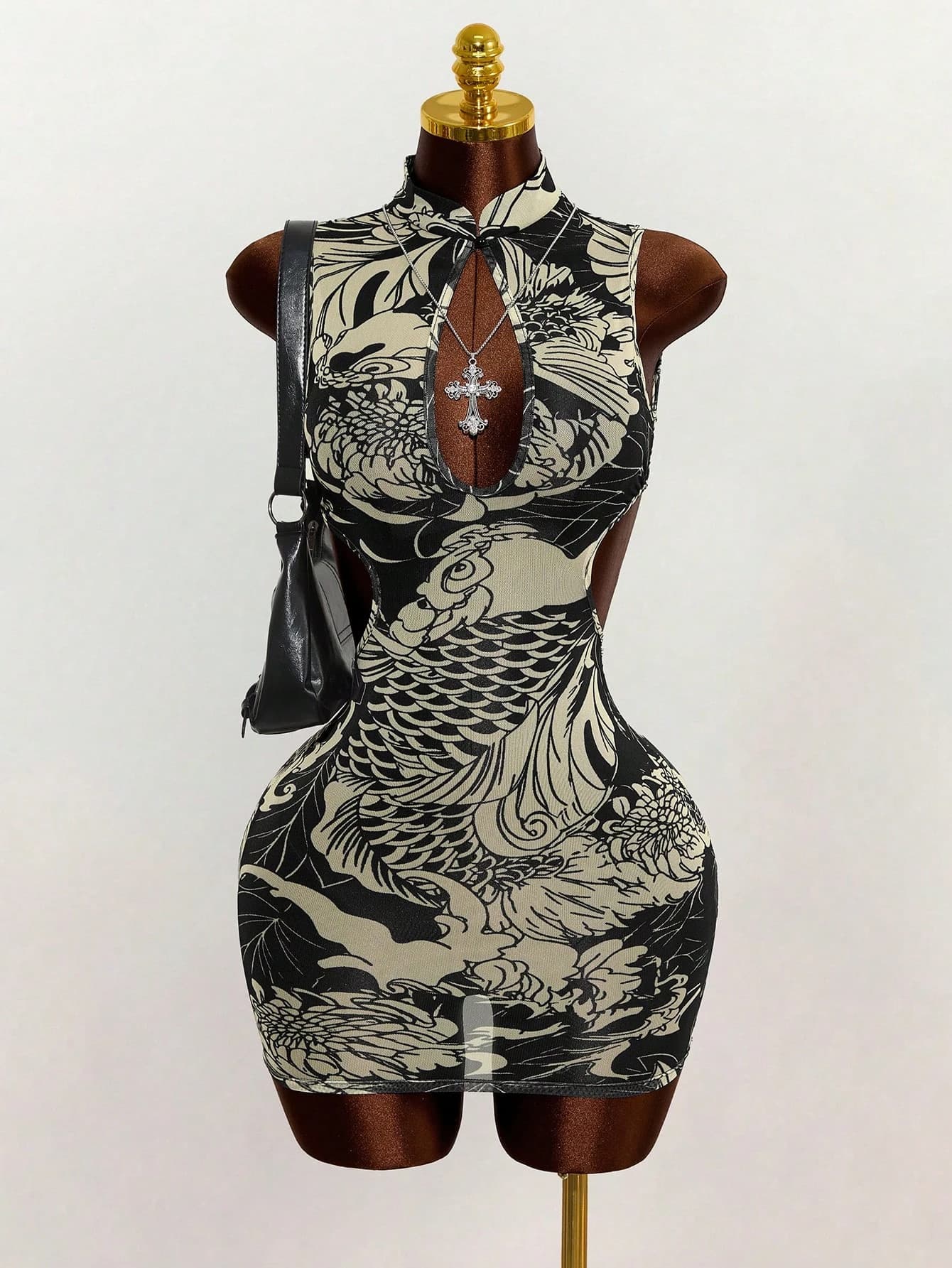 Foreign Trade New Mesh Transparent Sleeveless Backless Contrast Color Street Hollow Stretch Bag Hip Skirt Dress Women