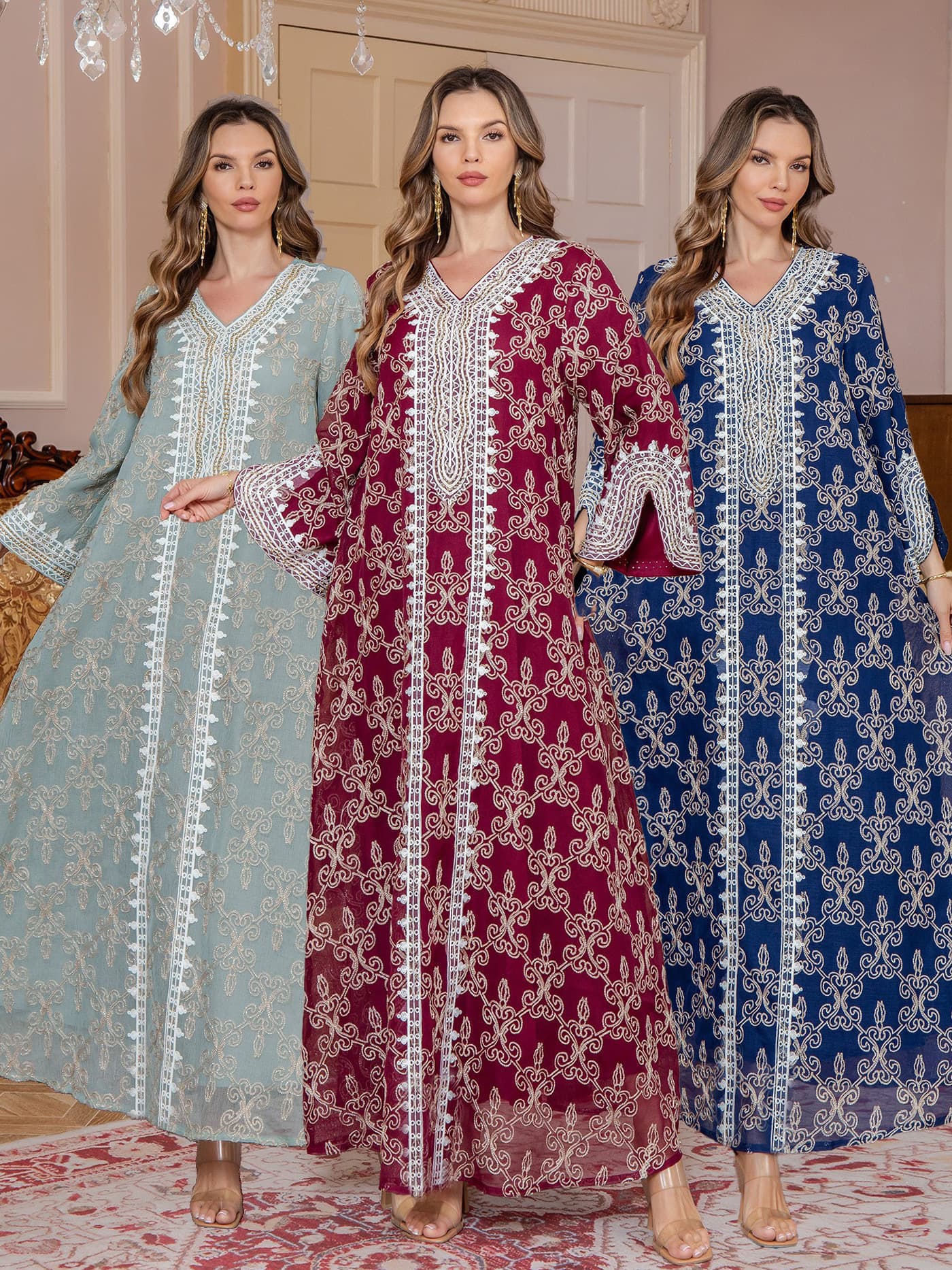 New Foreign Trade Amazon Women's Long Dress Factory Cross-border Apparel Elegant Embroidered Large Sweatshirt