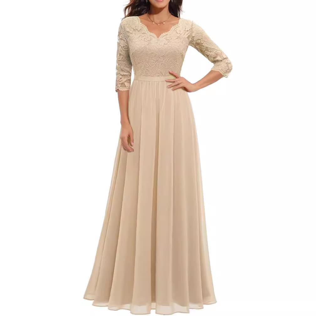 6 Color 5 Size New European And American Hot Sale Amazon Dress Lace Splicing Long Waist Noble Dress Dress