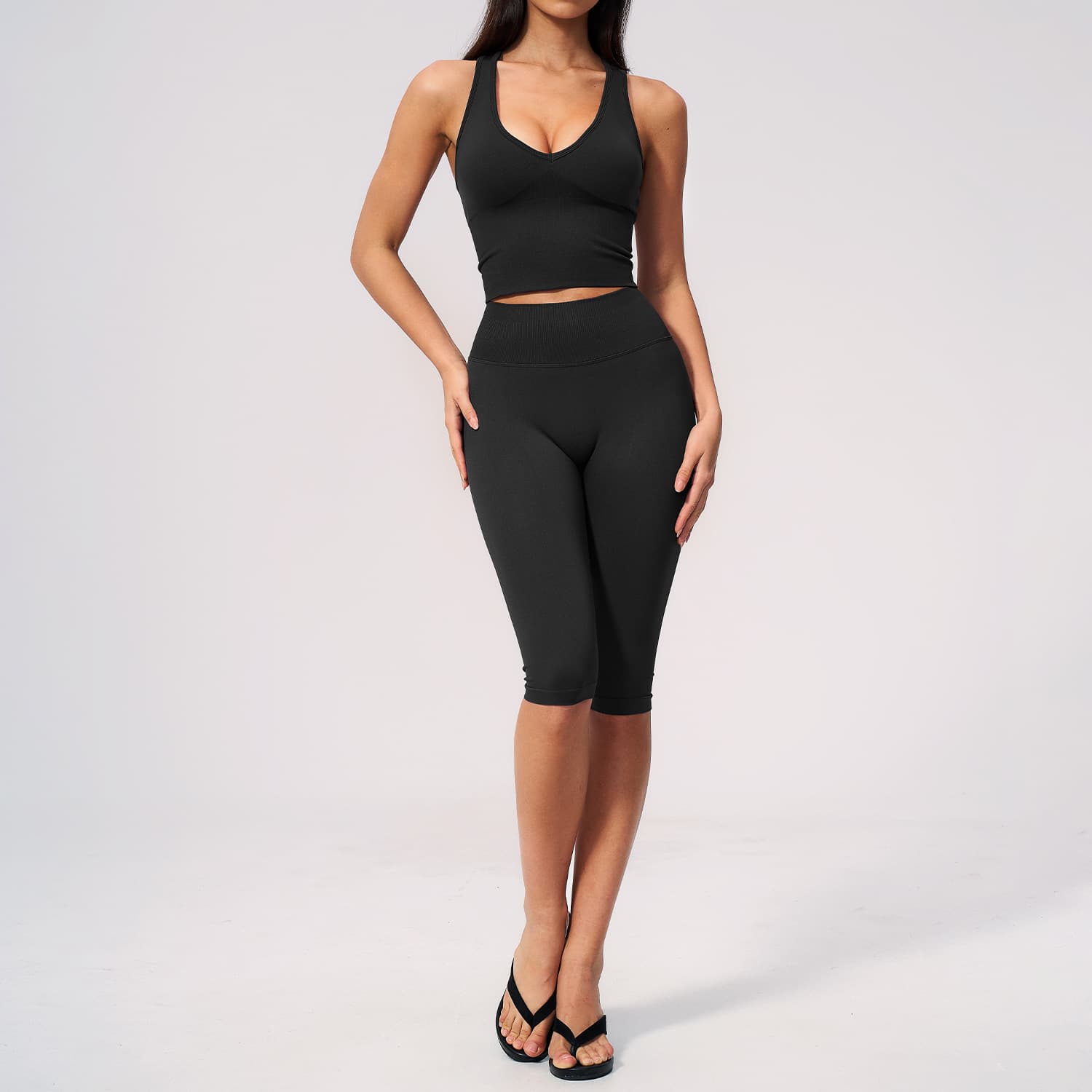Yoga Clothing Set Premium Sense Yoga V-neck Fitness Slim Fit Running Fast Drying Exercise Set Women Two Piece Set 7655