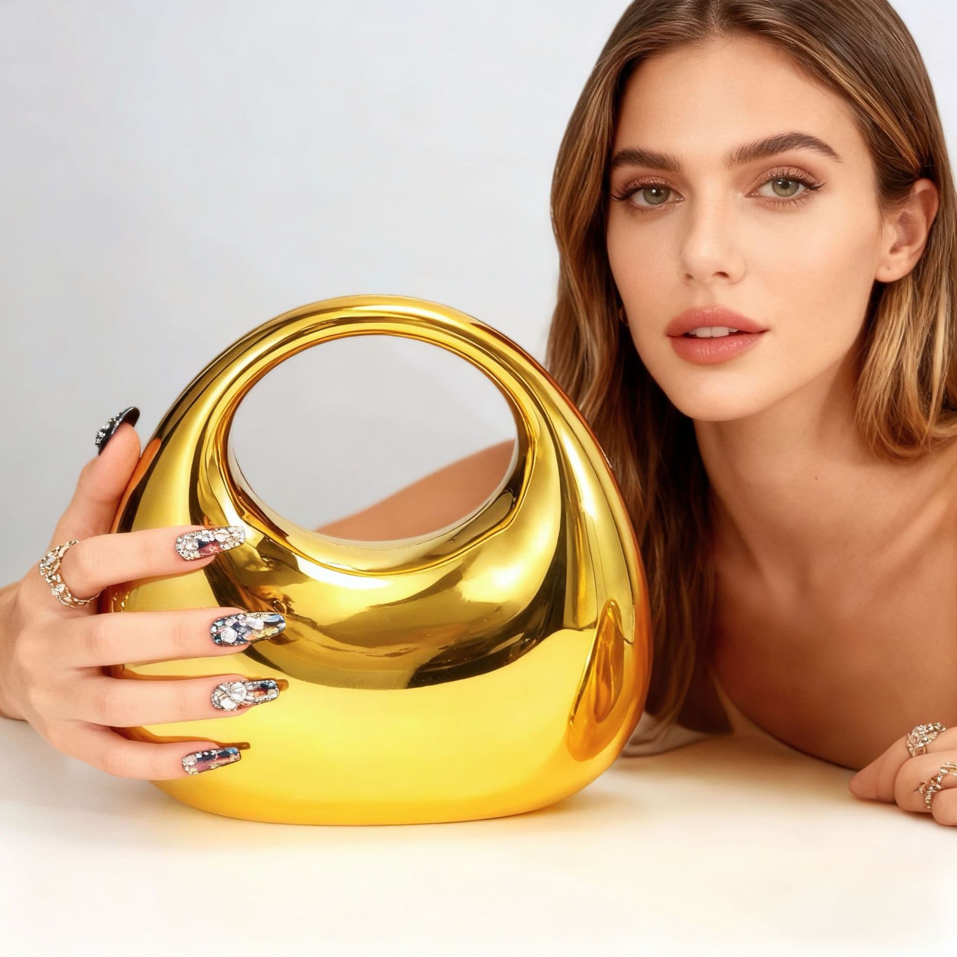 Gold Acrylic Dumpling Bag Dinner Bag Armpit Bag Fashion Premium Versatile Chain Shoulder Crossbody Clutch