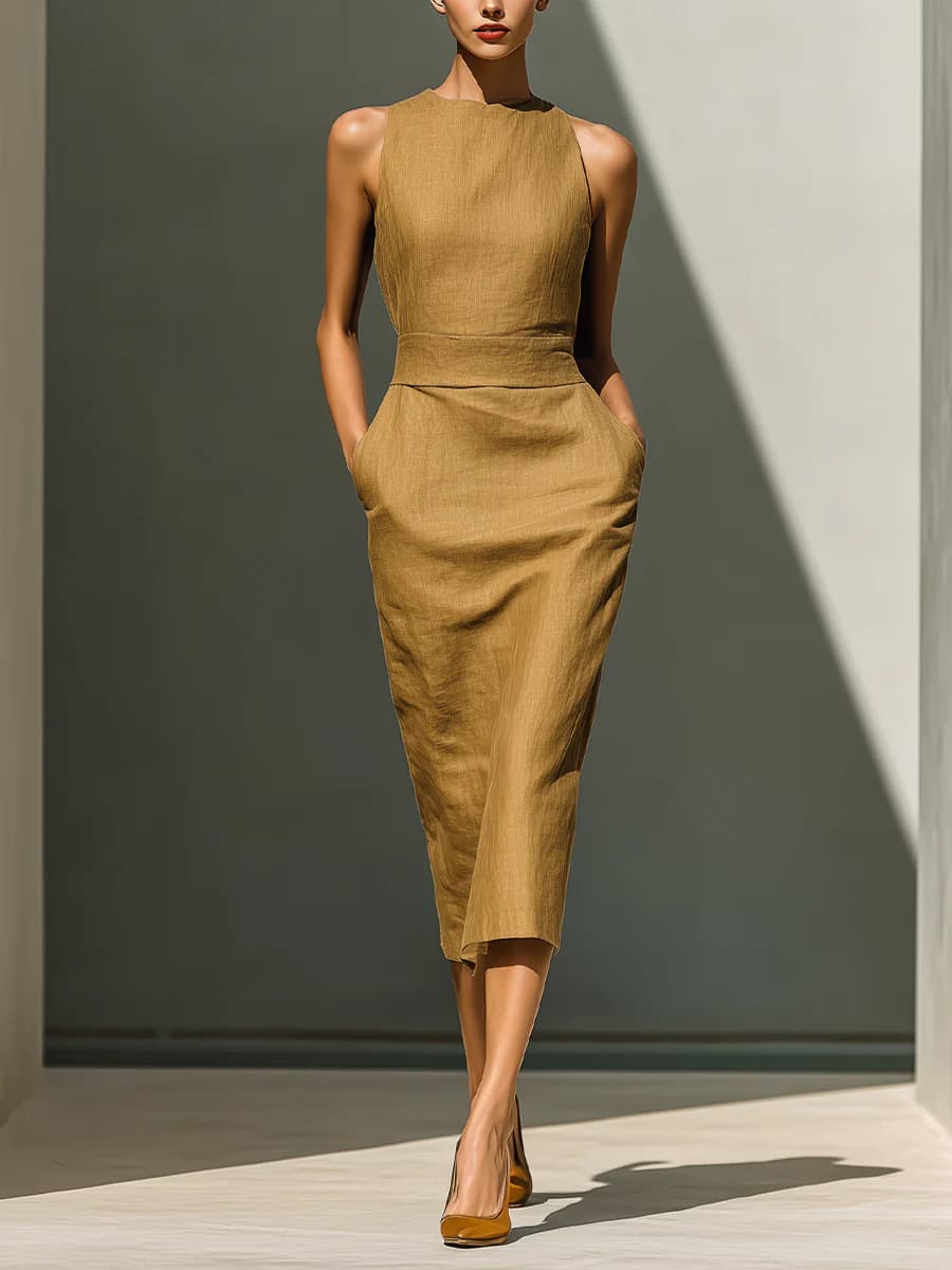 New 2026 European And American Independent Station Women's Elegant Sleeveless Slim Package Hip Midlength Dress