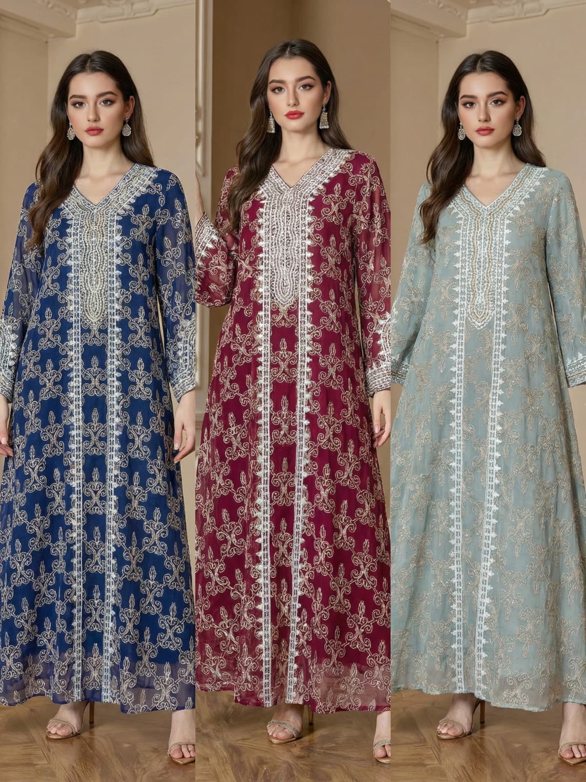 Spot New Foreign Trade Full Body Embroidered Long Dress Amazon Ethnic Women's Clothing Elegant Embroidered Dress