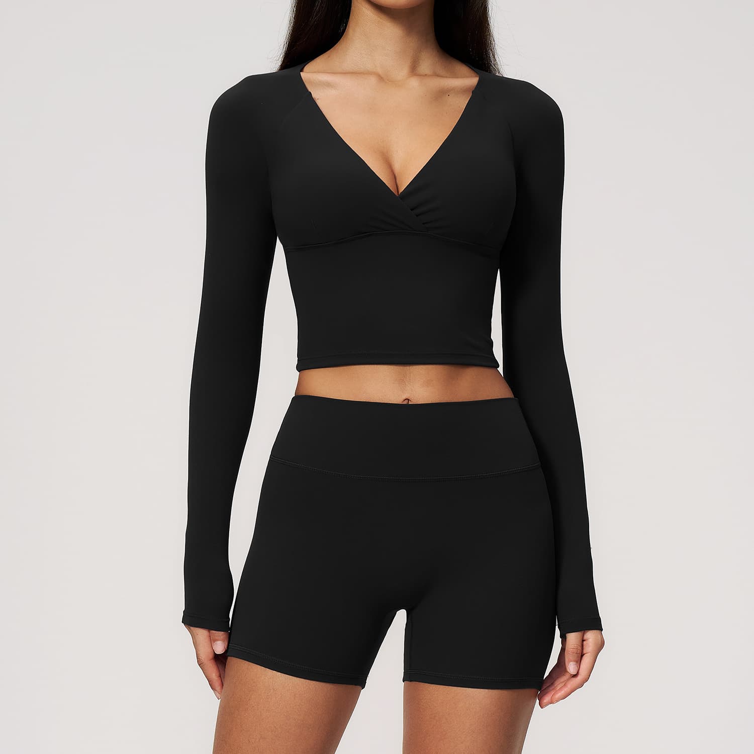 Sharpened Gym Clothing Set Gathering Shockproof Double Layered Waist Tuck Abdomen Lifting Hip Lifting Running Sport Long Sleeve Yoga Clothing 4208