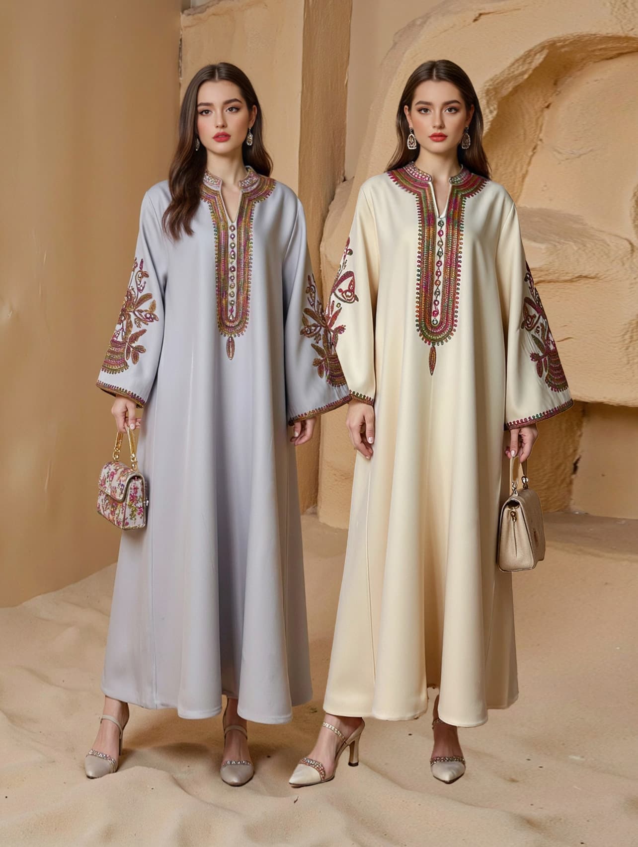 Spot New Foreign Trade Clothing Long Dress Four-sided Elastic Embroidered Dress Source Factory Elegant Rope Embroidered Dress