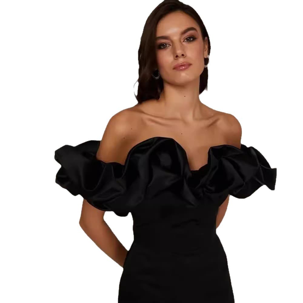 Factory Direct Dress 2026 Summer Women Lotus Leaf Edge Sexy Cross Shoulder High End Elegant Dress Dress French Solid