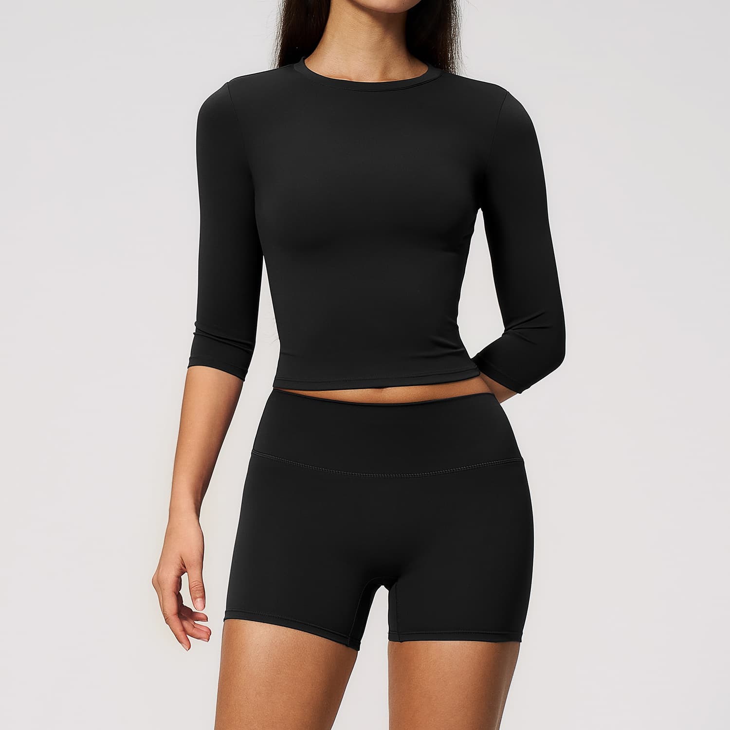 Cross-border 2026 New Yoga Clothing Suit Women Slim Waist Middle Sleeve Outdoor Fitness Running Sports Suit 8455