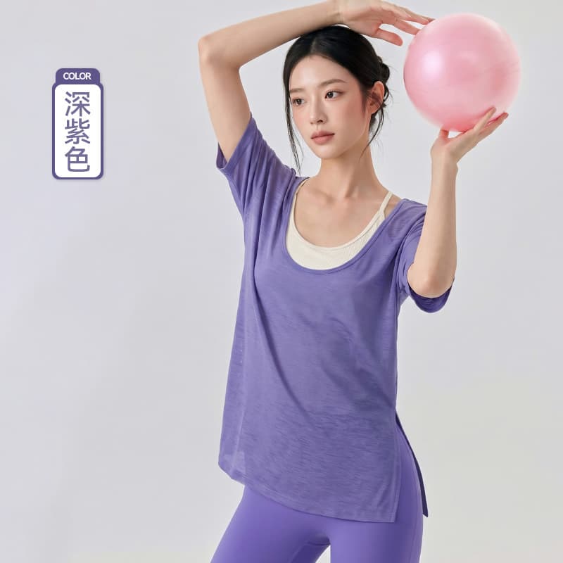 Women's Large U-neck Lightweight Breathable Casual Yoga Short Sleeve T-shirt Pilates Training Fitness Top