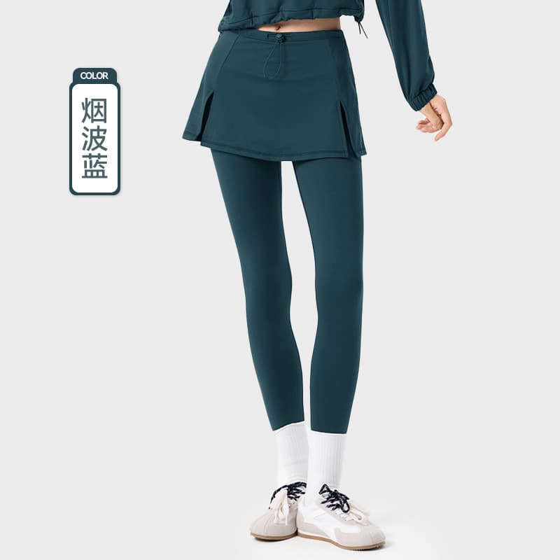 Fleece Fake Two Piece Yoga Pants Women Fall Winter Outer Wear Warm Pilates Sports Skirt Pants Pockets Fitness Pants