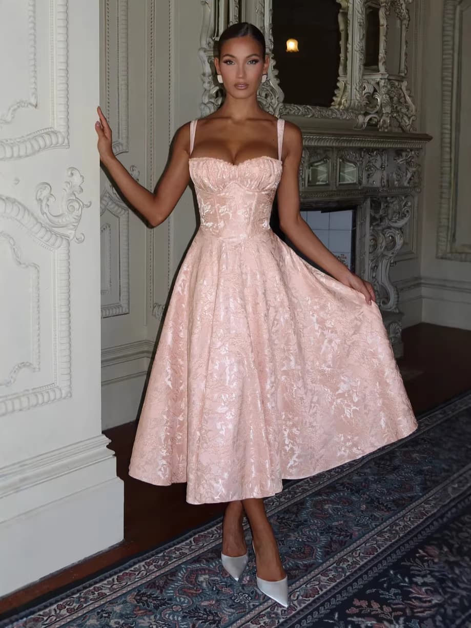 European And American Cross-border Strap Jacquard Dress Premium Evening Dress Spring And Summer Elegant Sleeveless Open Back Waist Design Long Dress