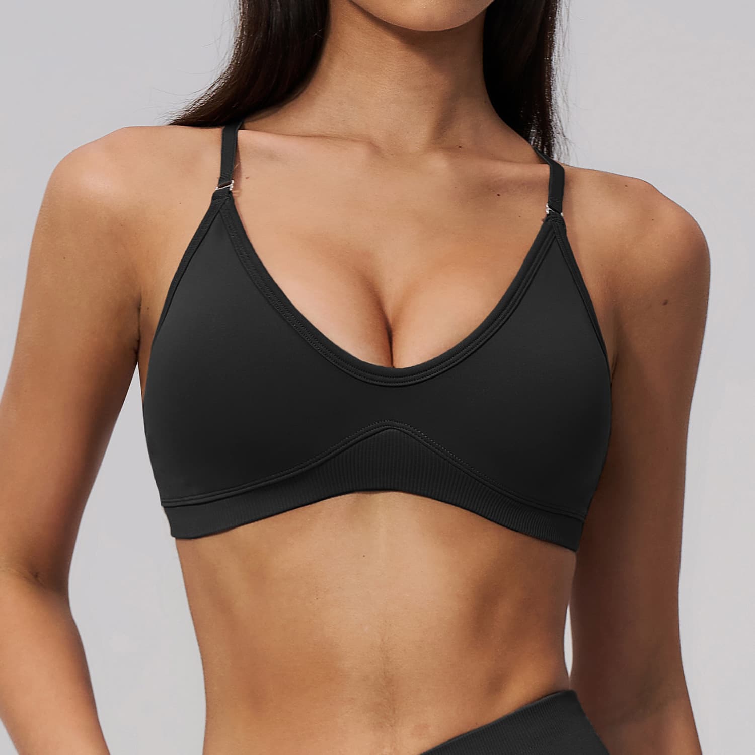 Threaded Sports Bra Neck Split Shoulder Strap Cross Back Beauty Running Casual Sports Yoga Bra Women 3597