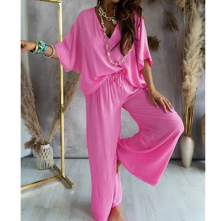 New Fashion Casual Set Women Loose Short Sleeve Suit Straight Leg Pants Two Piece Set