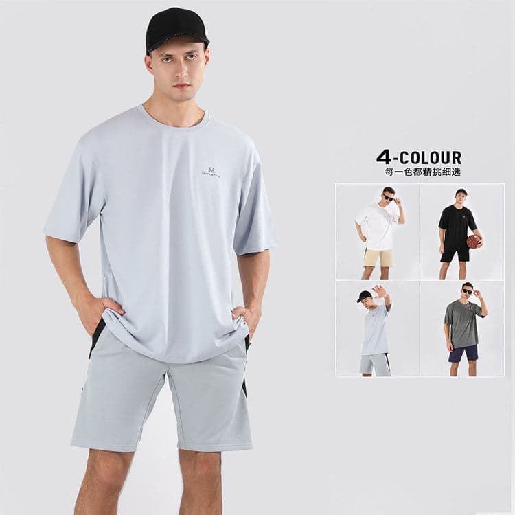 Summer Solid Color T Shirt Pure Cotton Loose Round Neck Casual Sports Men Shirt