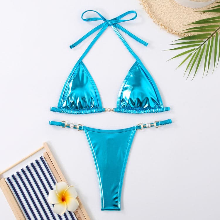 Glossy Brilliant Hot Selling Bra Solid Color Bikinis Waist Basic Bikinis 2 Piece Swim Wear& Beachwear