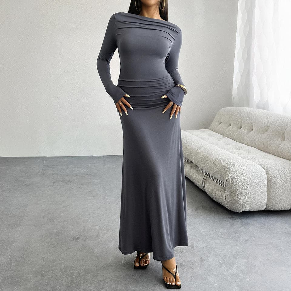 Slim Fit Long Skirt Wholesale Crew Collar Dress Manufacturer Pure Color Hip Skirt Factory Directly