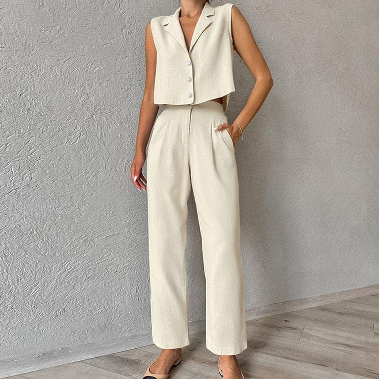Hot Selling Products 2024 New Single Breasted Sleeveless Tops and Pant Set Women Two Piece Set