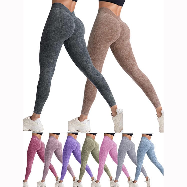 Washed Frosted Skinny Yoga Pants Seamless High Waist Back V Sexy Yoga Legging for Women