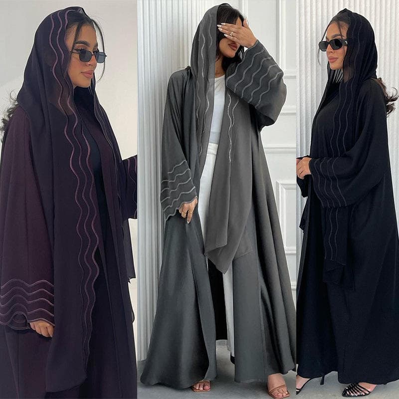 Wave Pattern Soft Light Robes Factory Directly Loose Hooded Cardigan Dress Wholesale Dubai Style Solid Color Cover Ups