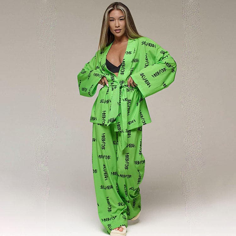 2023 New Printed Silk Casual Breathable Loose Comfortable Pajamas Ladies