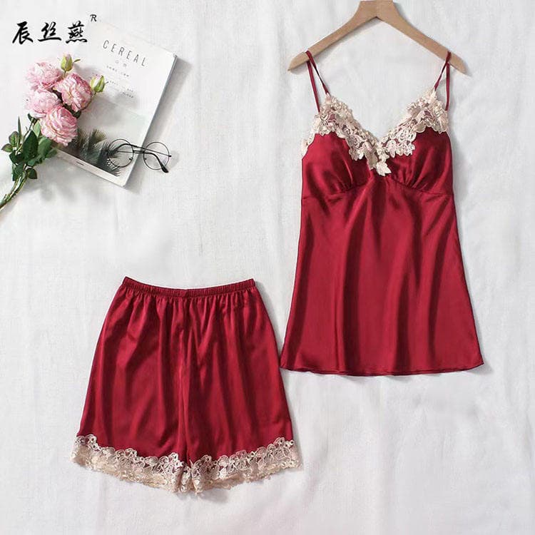 Low Price Summer Lace Halter Pajamas for Women Breathable Satin Pajama Set Temperament Ladies Pajamas