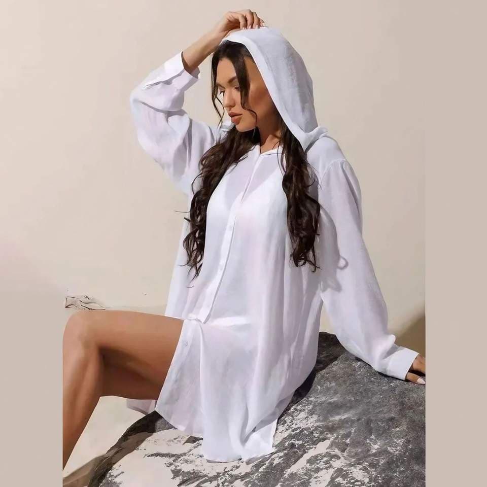 Hooded swimsuit outerwear wholesale Solid color loose tops custom logo Bikini tops factory directly